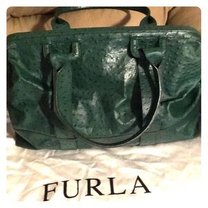 Furla Ostrich Embossed Leather Tote Bag